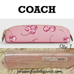 NEW Coach Coated Canvas Flower Pink Bright Violet Cherry Print Pencil Case